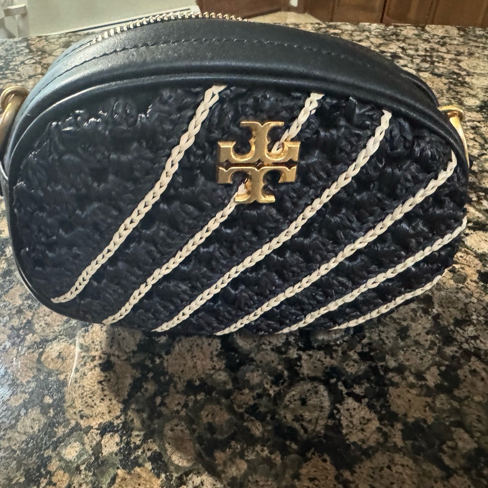 Tory Burch black Kira crochet small camera bag